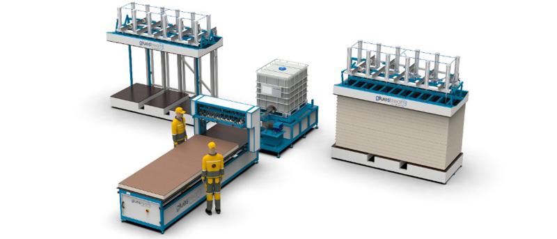 Gluestream equipment. sip_panels_fabrication_line_presses